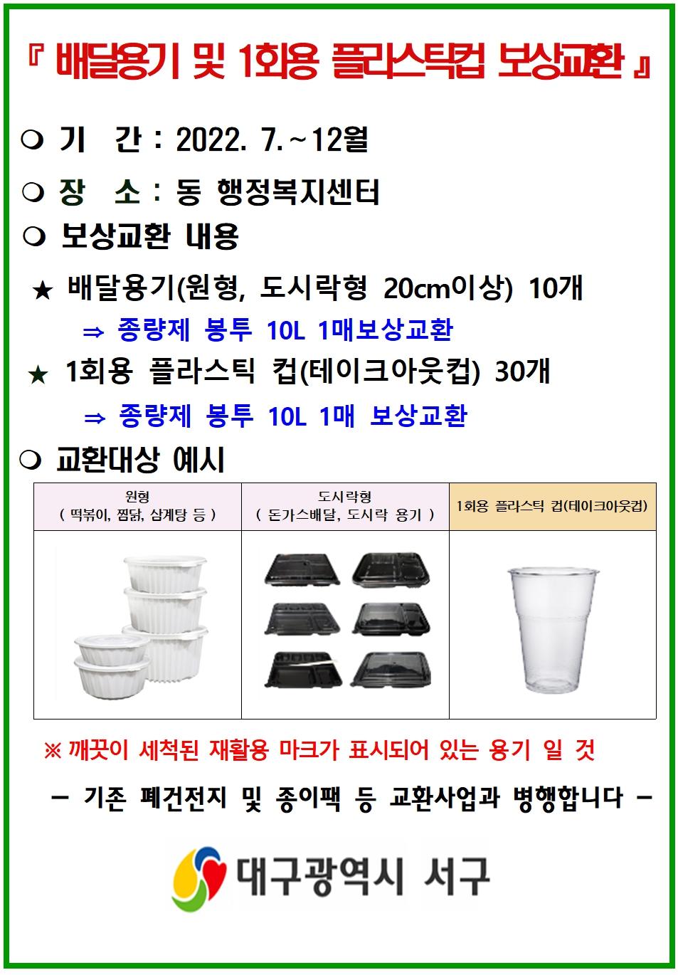배달용기 및 1회용 플라스틱 컵 보상교환제 실시 1